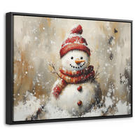 LEINWAND Bilder mit Rahmen - Schneemann - Winter - Schnee - Beige - 40x30 - Weiß, Textil (40/30cm) - MuchoWow