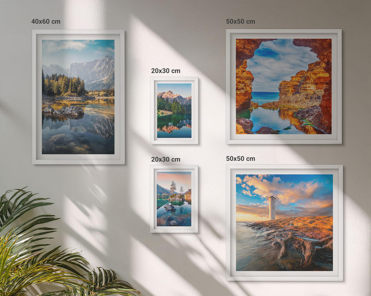 WANDBILDER 5er-Set - 50x50 cm & 20x30 cm & 40x60 cm Weißer Rahmen - Aussicht Paris New York Treppen - Weiß, Kunststoff (40/60cm) - ArtPrintCave