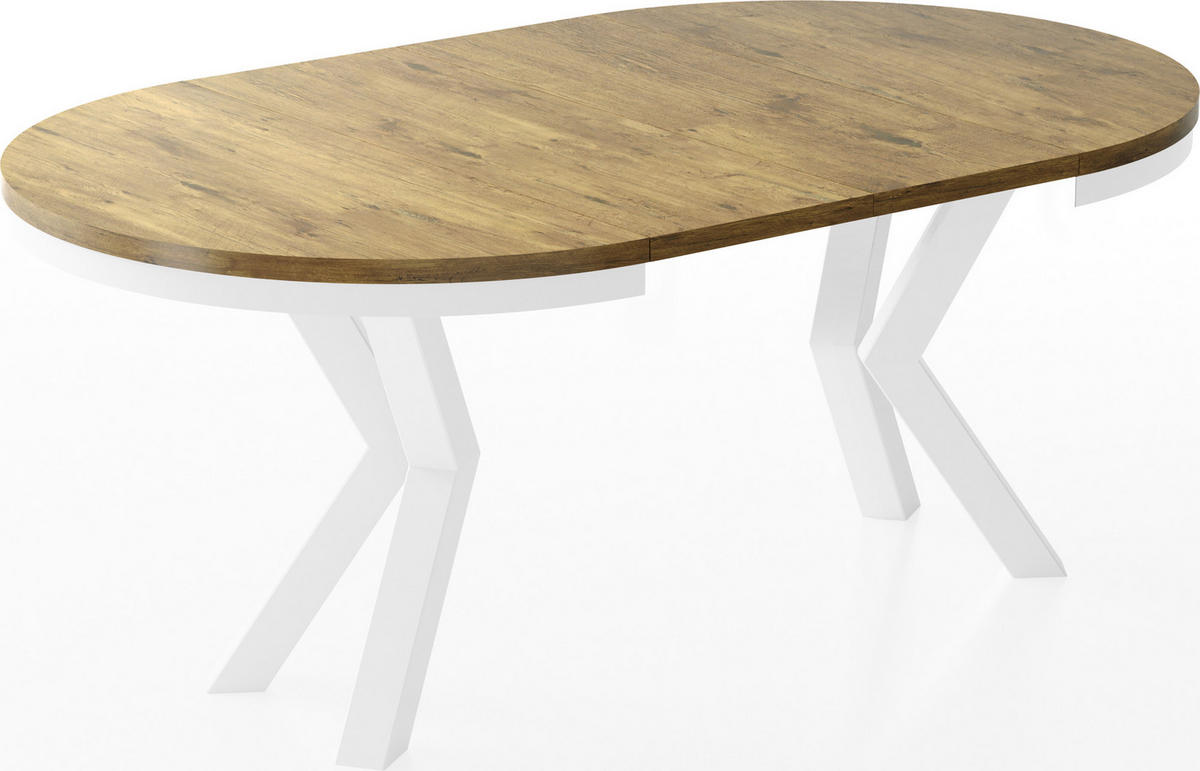 ESSTISCH Clara Weiß runder ausziehbarer, Lancelot Eiche 120-200/120/76 cm - Eichefarben/Weiß, Holzwerkstoff/Metall (120/120/76cm) - WFL GROUP