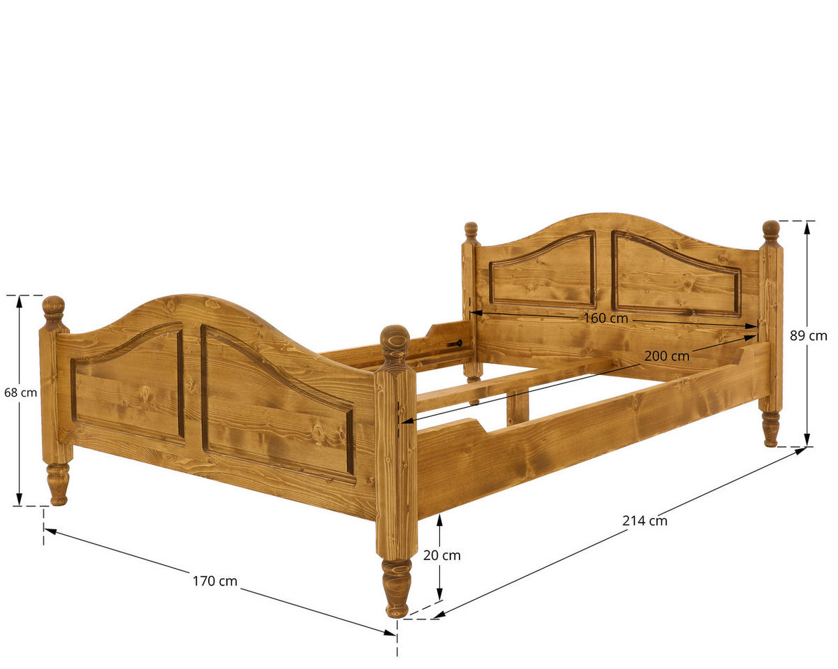 BETT aus Massivholz CHARLOTTE - Hellbraun, Holz (160/200cm) - Seart