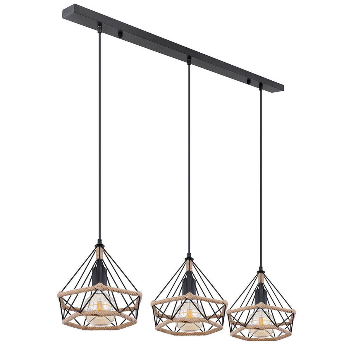 HÄNGELEUCHTE Metall Schwarz 3 Flammig - Schwarz, Metall (100/25/120cm) - Globo Lighting