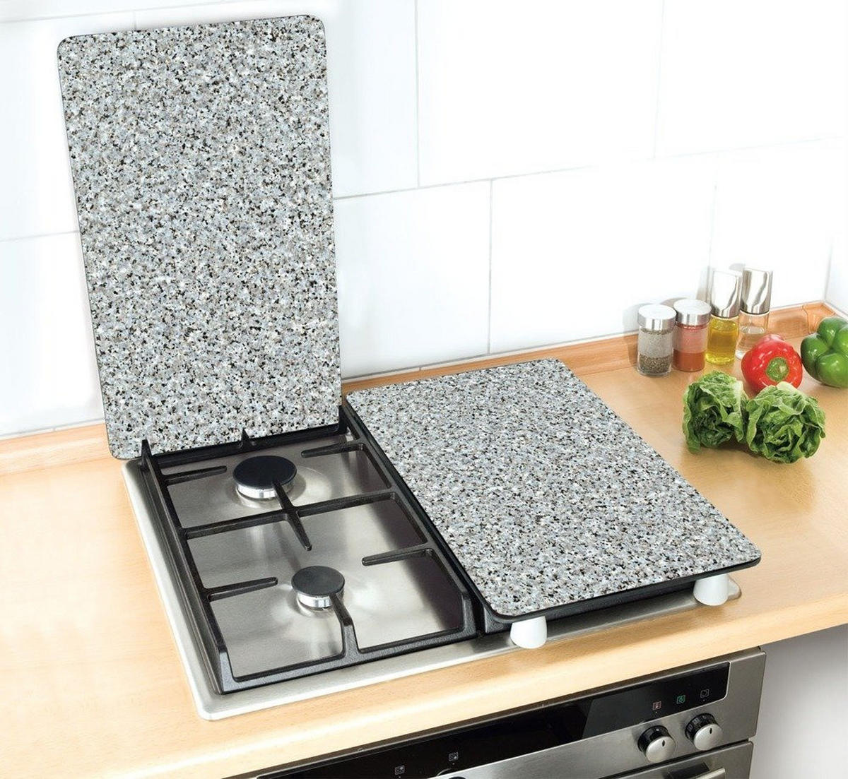 GLASSCHUTZPLATTEN für Herd — 2 Stück Granit 52/30/0,5 cm - Grau, Glas (30/0.5/52cm) - Wenko
