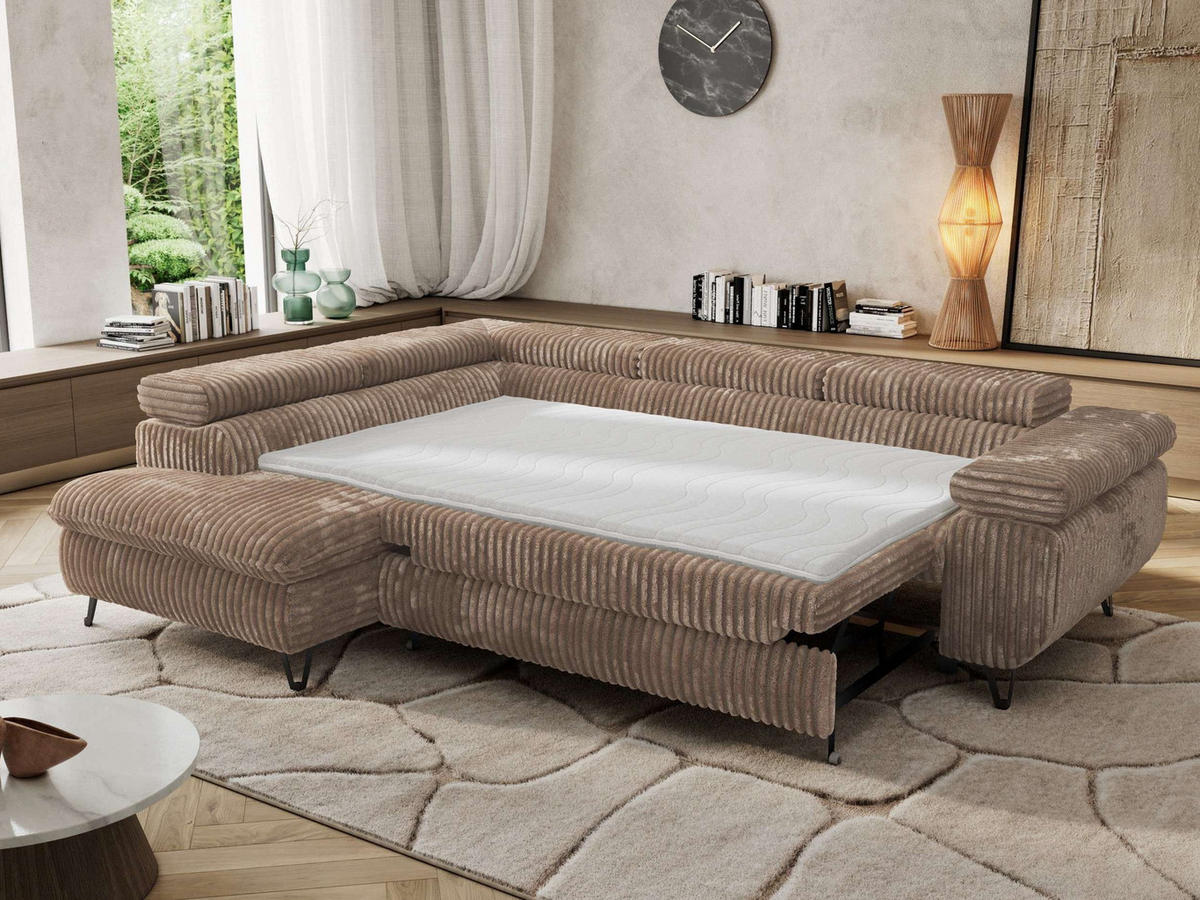 ECKSOFA PABLO L Braun Cord - Links Seite mit T25 Topper - Schwarz/Braun, Textil/Metall (208/273cm) - MKS