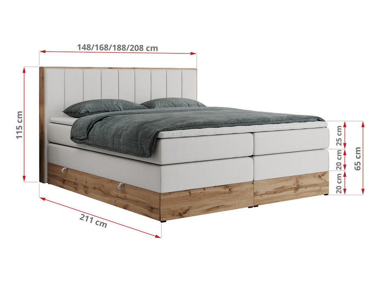 BOXSPRINGBETT BELLISSIMO KING 160/200 Weiß Kunstleder - H3 - Weiß, Holz/Textil (160/200cm) - MKS