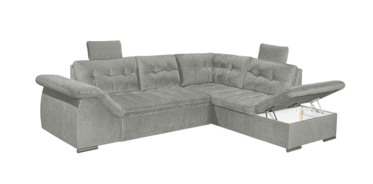 ECKSOFA mit Schlaffunktion und Bettkasten, verstellbare Armlehnen - Hellgrau, Textil (283/217cm) - ed exciting design