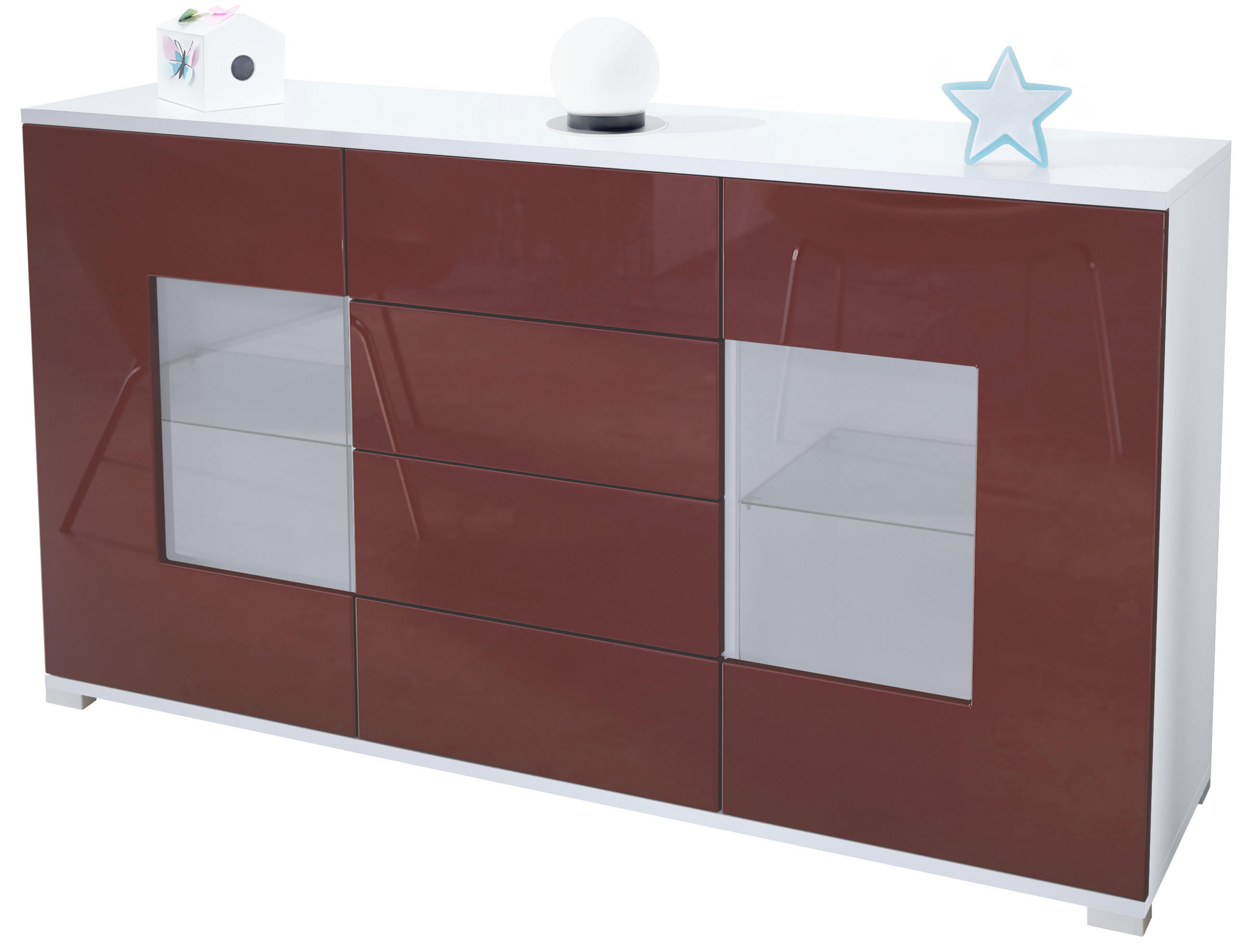 SIDEBOARD Grömitz Bordeaux Hochglanz - Bordeaux, Holzwerkstoff (138.5/75.5/35cm) - Vladon
