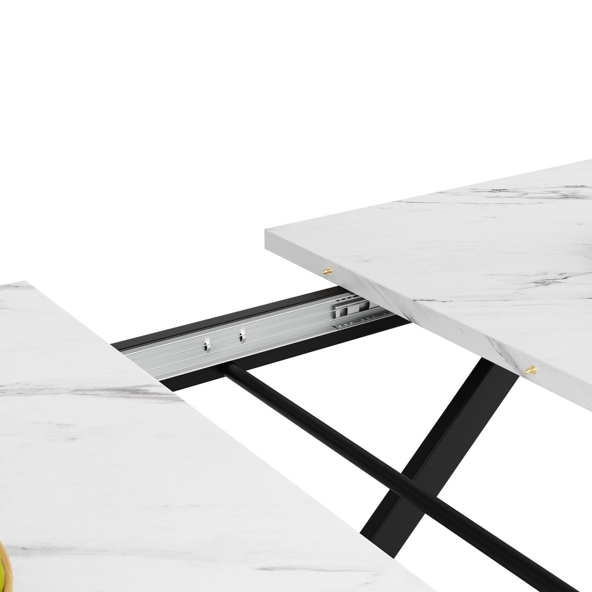 ESSTISCH Ausziehbar 120-160cm Marmor Weiß Schwarz Kreuzbeine - Weiß, Metall (80/120/75cm) - FLIEKS