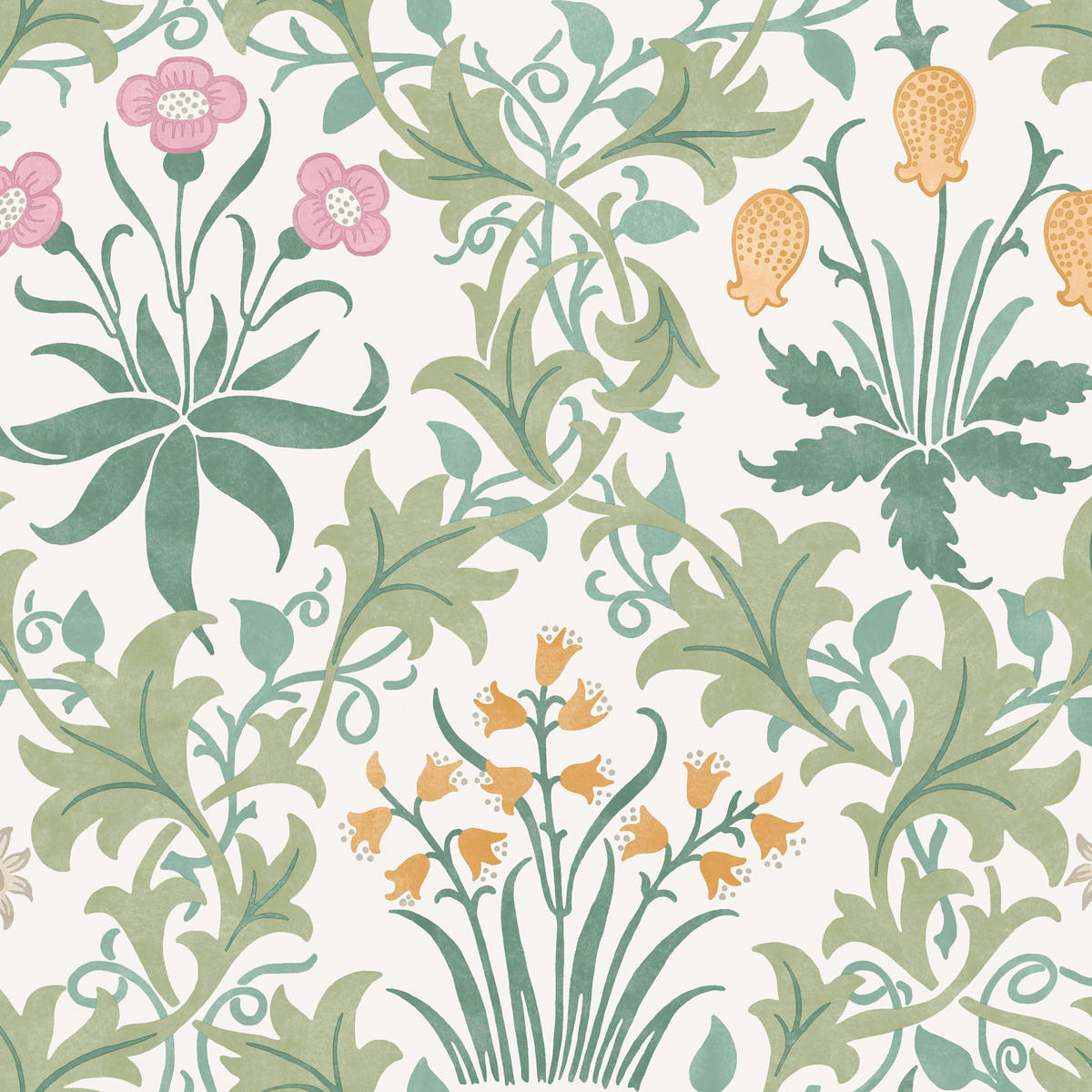 VLIESTAPETE Celandine Schöllkraut Spring 1000x52cm - Weiß/Grün, Papier/Kunststoff (52/1000cm) - William Morris at Home