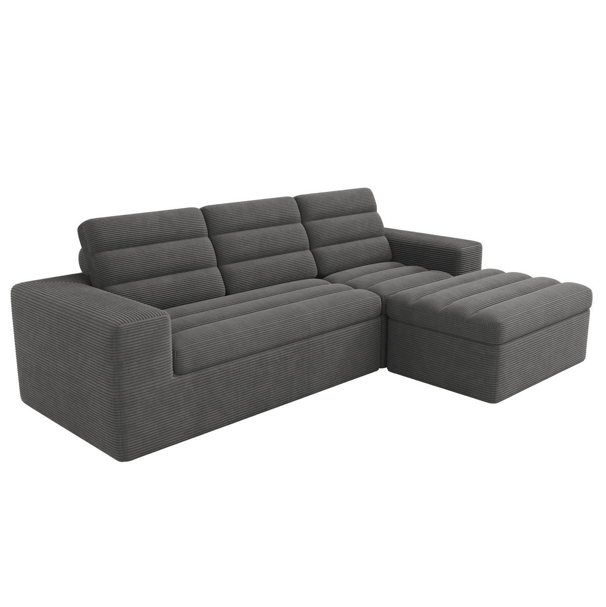 SOFA modular 253x161 cm Cord Dark Grey mit Hocker - Dunkelgrau, Kunststoff (161/253cm) - Meubliv