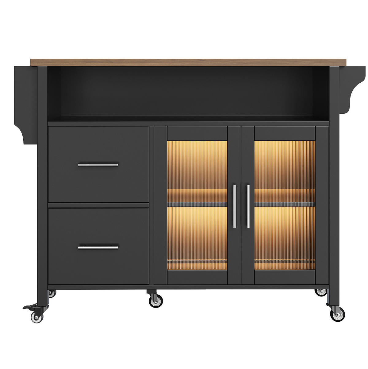 KÜCHENINSEL mit klappbarer Arbeitsplatte 139 x 40/65 x 94 cm Schwarz - Schwarz, Holz (40/94.5/139cm) - Beauniv