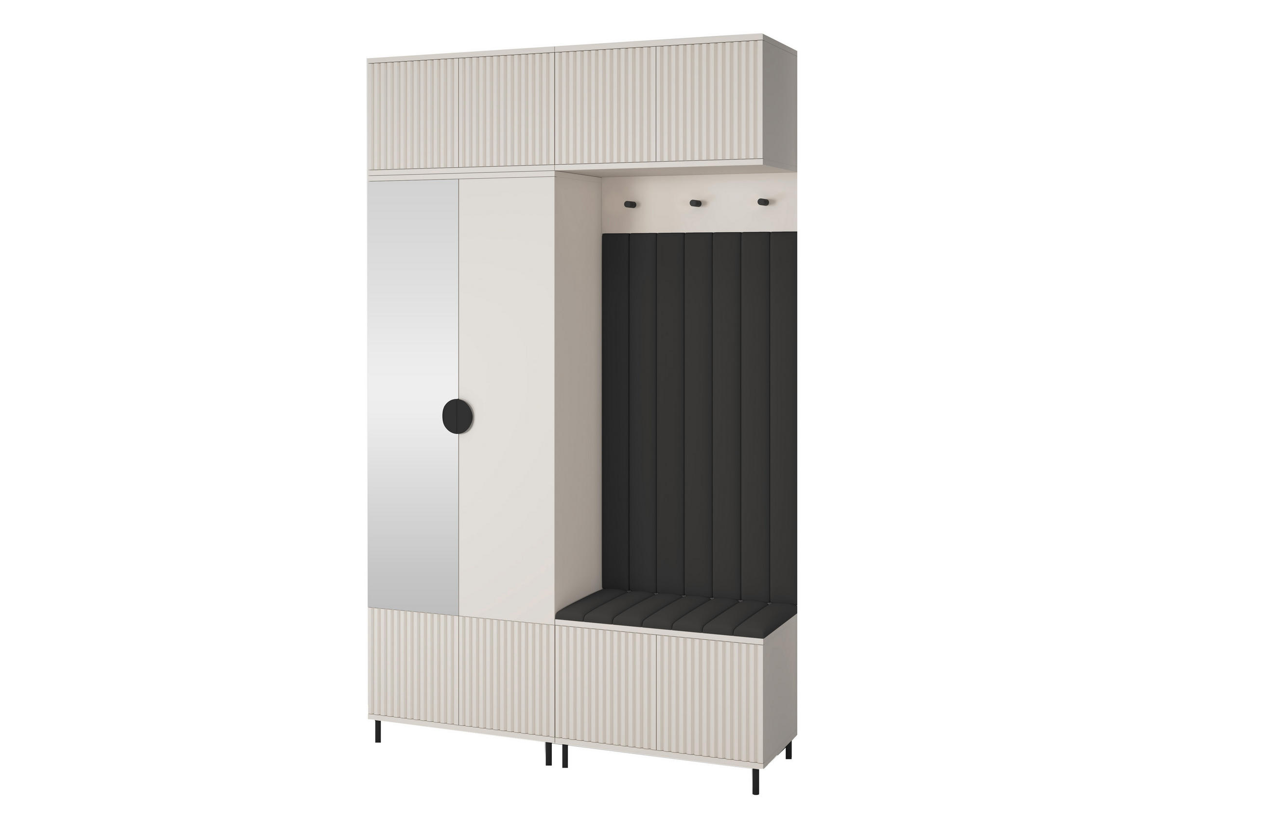 GARDEROBE Ritmo version 2 mit Spiegel, mit POLSTERPANEELEN SCHWARZ - Beige/Schwarz, Holzwerkstoff (140/235/40cm) - Jerpax