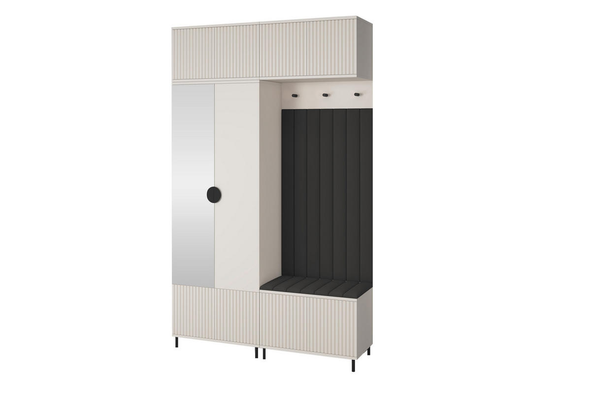 GARDEROBE Ritmo version 2 mit Spiegel, mit POLSTERPANEELEN SCHWARZ - Beige/Schwarz, Holzwerkstoff (140/235/40cm) - Jerpax