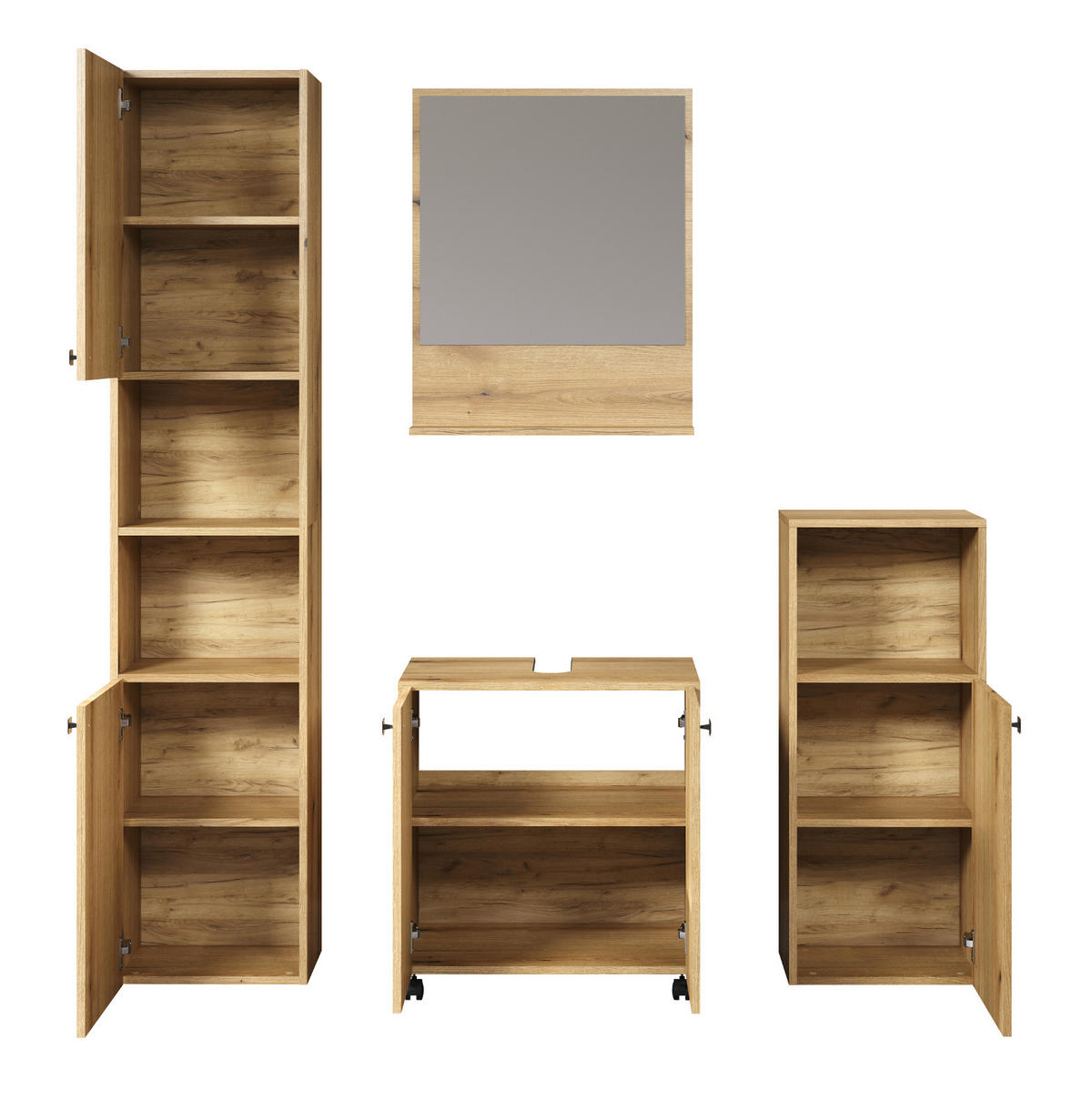 BADMÖBEL-SET Evoke Eiche 4-teilig 160 x 190 cm, Badkombination mit viel Stauraum - Eichefarben/Schwarz, Glas/Holzwerkstoff (160/190/40cm) - Top.Furn