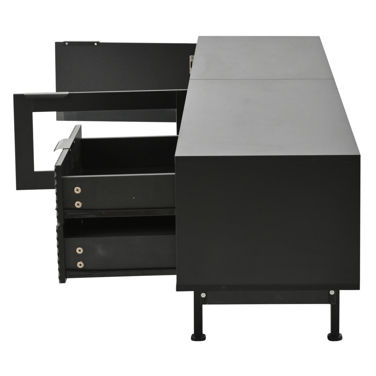 TV-LOWBOARD 200/40/50,5 cm mit 2 Türen, 2 Schubladen und 3 Ebenen, aus Spanplatte mit Glasdetail, Schwarz - Schwarz, Holzwerkstoff (200/50.5/40cm) - Redom