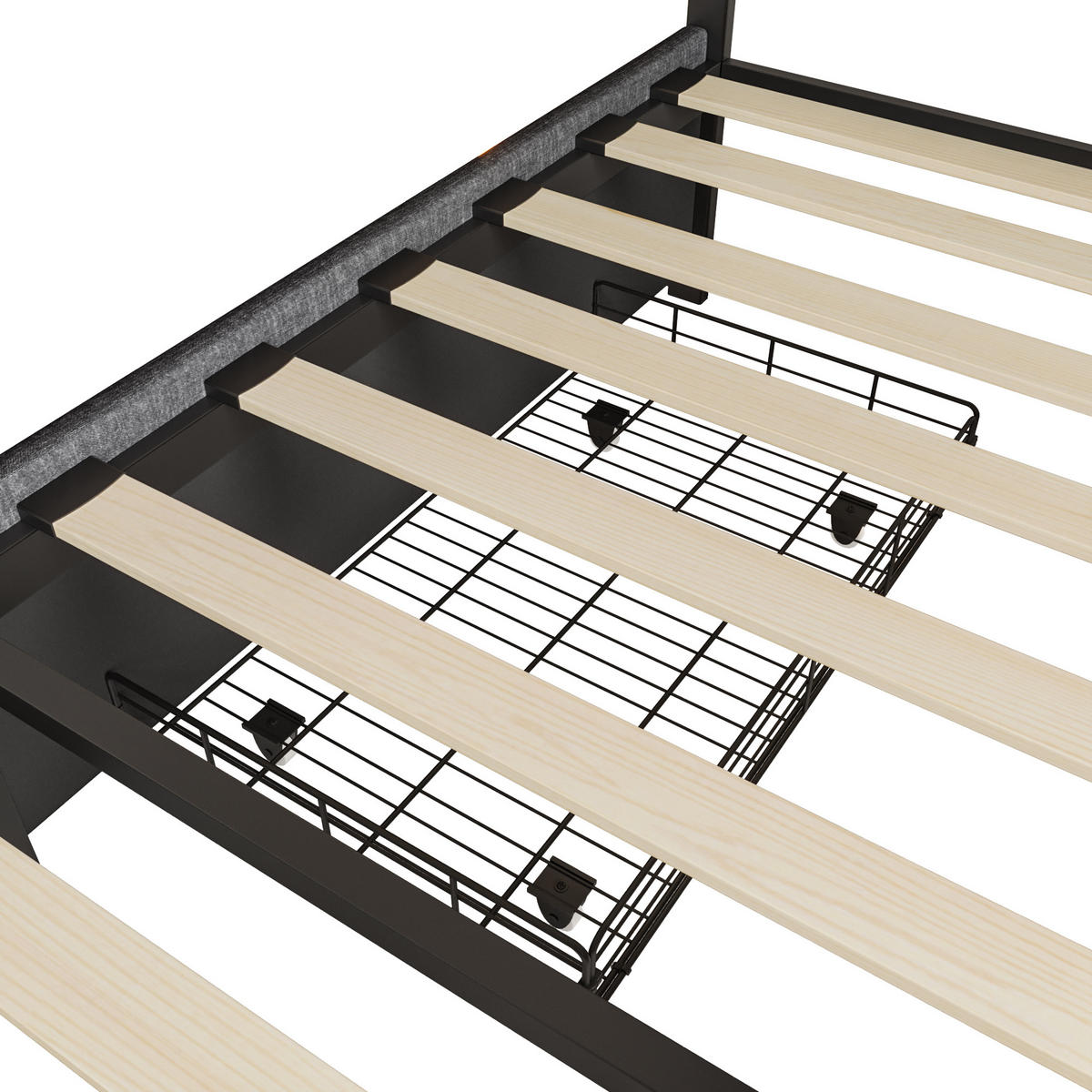 POLSTERBETT 160x200 cm LED USB Schubladen Stauraum Leinen grau - Grau, Holz (160/200cm) - LEBENLANG