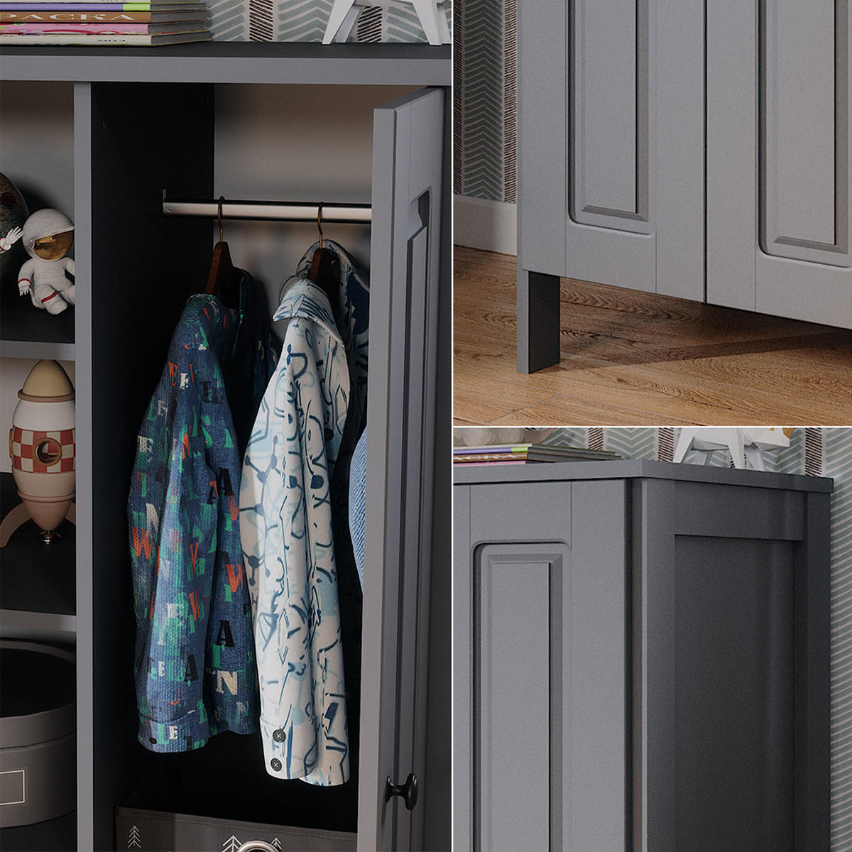 KINDERKLEIDERSCHRANK Ajaton Grau 70 x 120.6 cm - Grau, Holzwerkstoff (70/120.6/53.4cm) - VitaliSpa