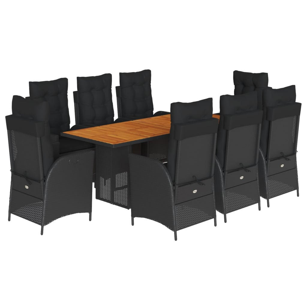 GARTEN-ESSGRUPPE 9Er Set Mit Kissen Schwarz Poly Rattan - Schwarz, Kunststoff - vidaXL