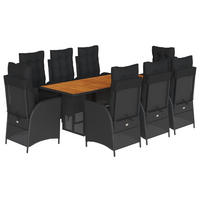 GARTEN-ESSGRUPPE 9Er Set Mit Kissen Schwarz Poly Rattan - Schwarz, Kunststoff - vidaXL