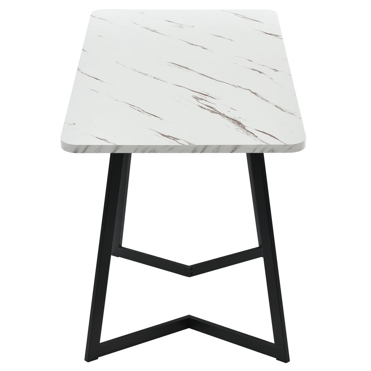 ESSTISCH 117x68x75 cm in Weiß und Schwarz aus MDF mit Marmoroptik auf schwarzen Eisenbeinen - Schwarz, Holzwerkstoff (117/68/75cm) - Modfu