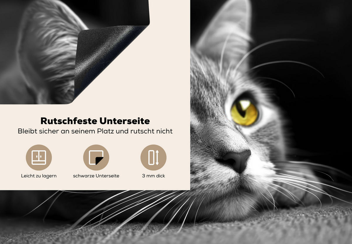 HERDABDECKPLATTE Katze - Grau - Tiere - Katze 75x52 cm - Grau, Kunststoff (75/0.2/52cm) - MuchoWow