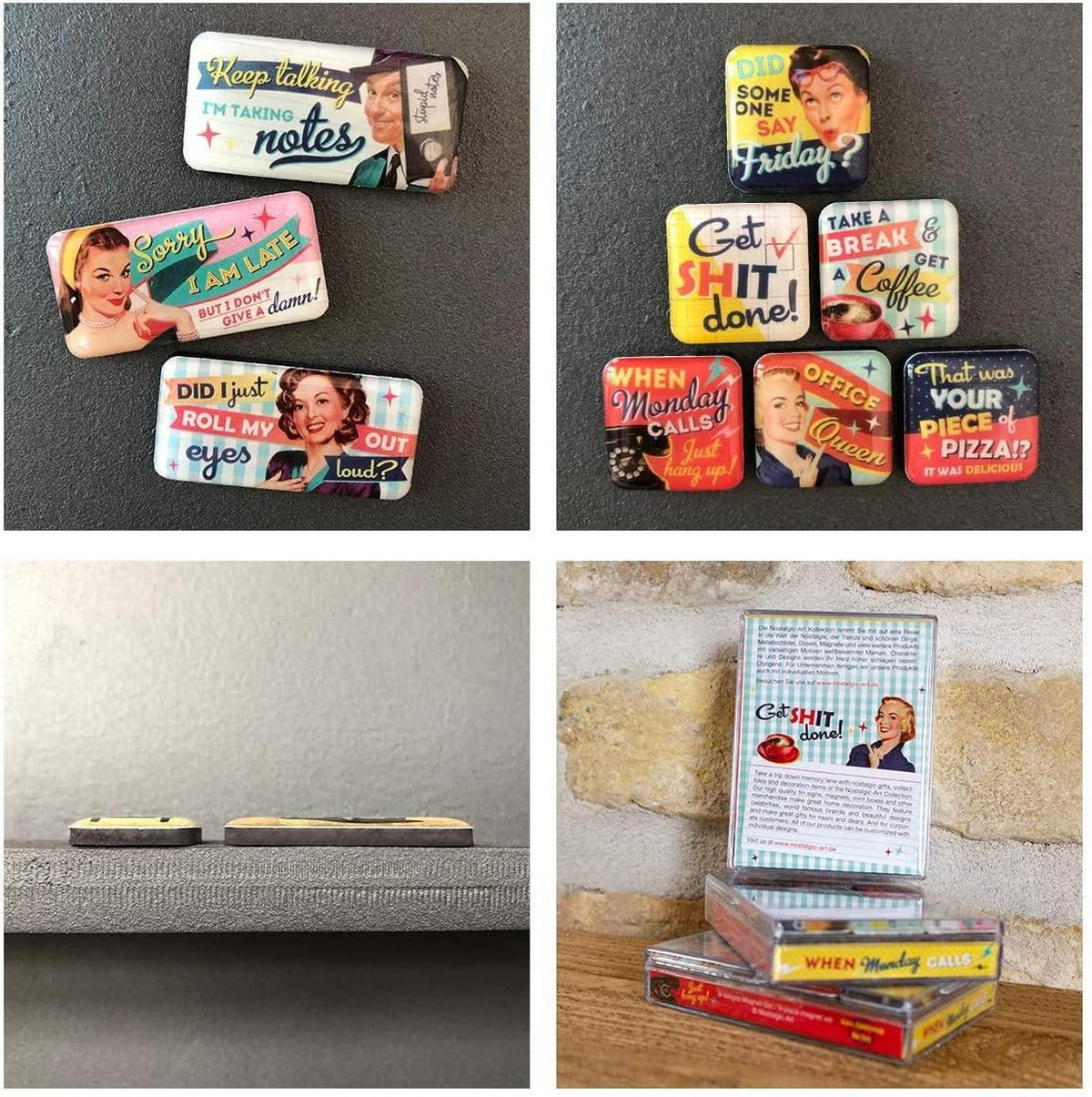 MAGNETSET 9-teilig Say it 50's Office Fun - Multicolor, Metall (9/7/2cm) - Nostalgic-Art