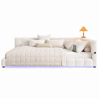 POLSTERBETT 140/200 mit 16-farbiger LED-Beleuchtung, USB und Type-C aus Vliesimitat in Weiß - Weiß, Holzwerkstoff/Textil (140/200cm) - EVRYAE