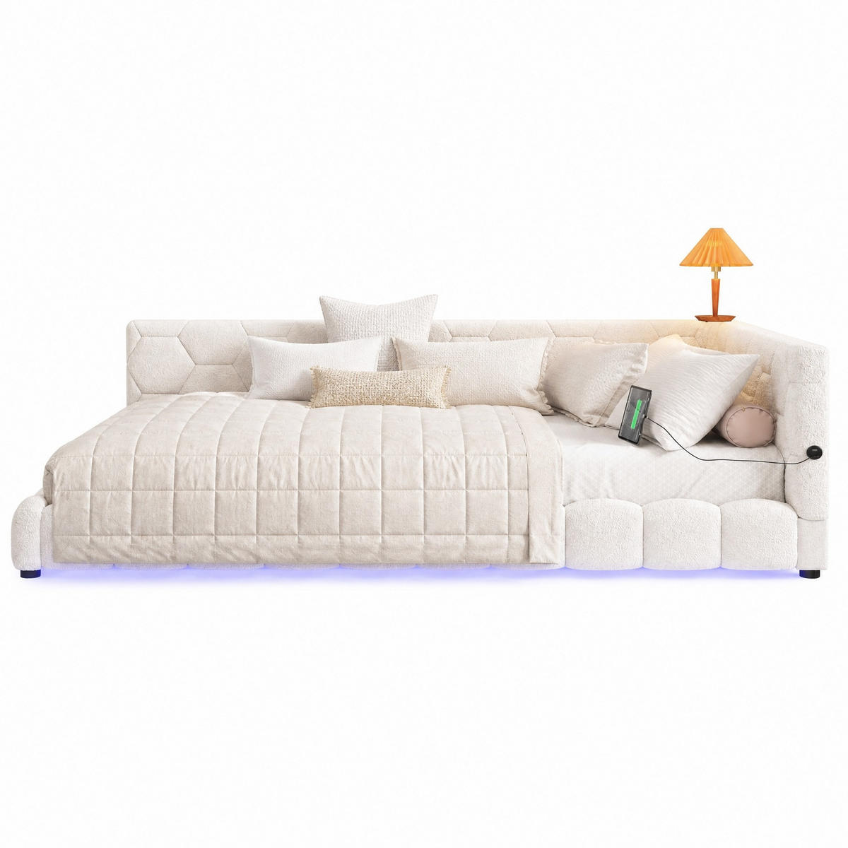 SCHLAFSOFA 140/200 cm in Weiß mit LED, USB und Type-C - Weiß, Holzwerkstoff/Textil (140/200cm) - CHICFURN