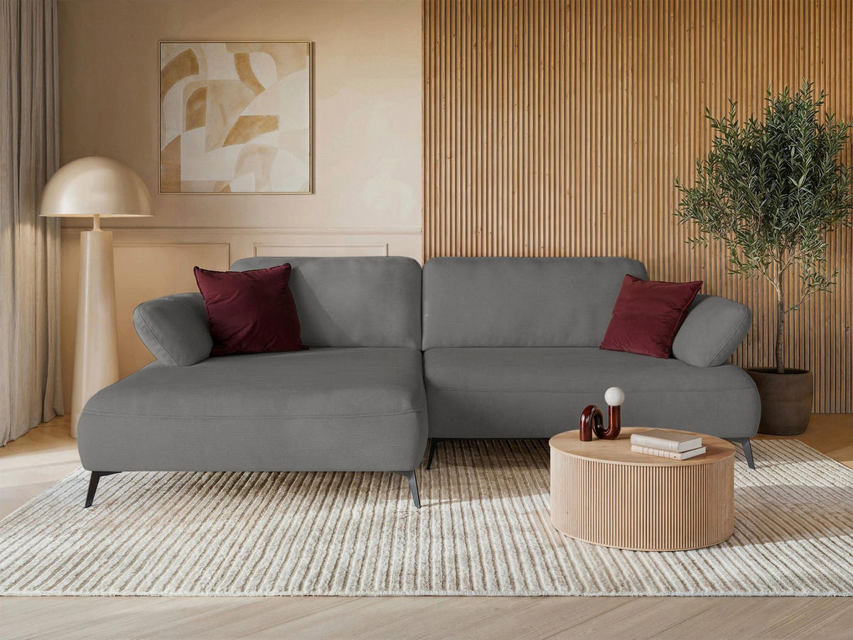 ECKSOFA Avolla Grau links - Schwarz/Grau, Textil/Metall (284/186cm) - Selsey