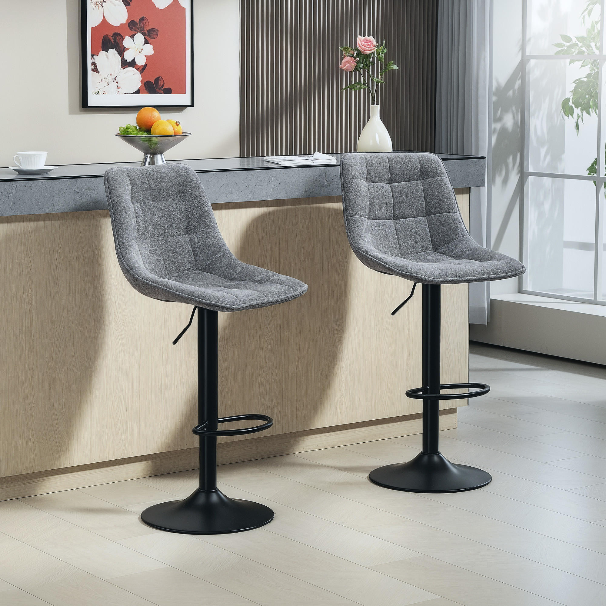BARHOCKER 2er Set, Höhenverstellbar, Dunkelgrau - Dunkelgrau, Kunststoff (53/117/47cm) - HOMCOM