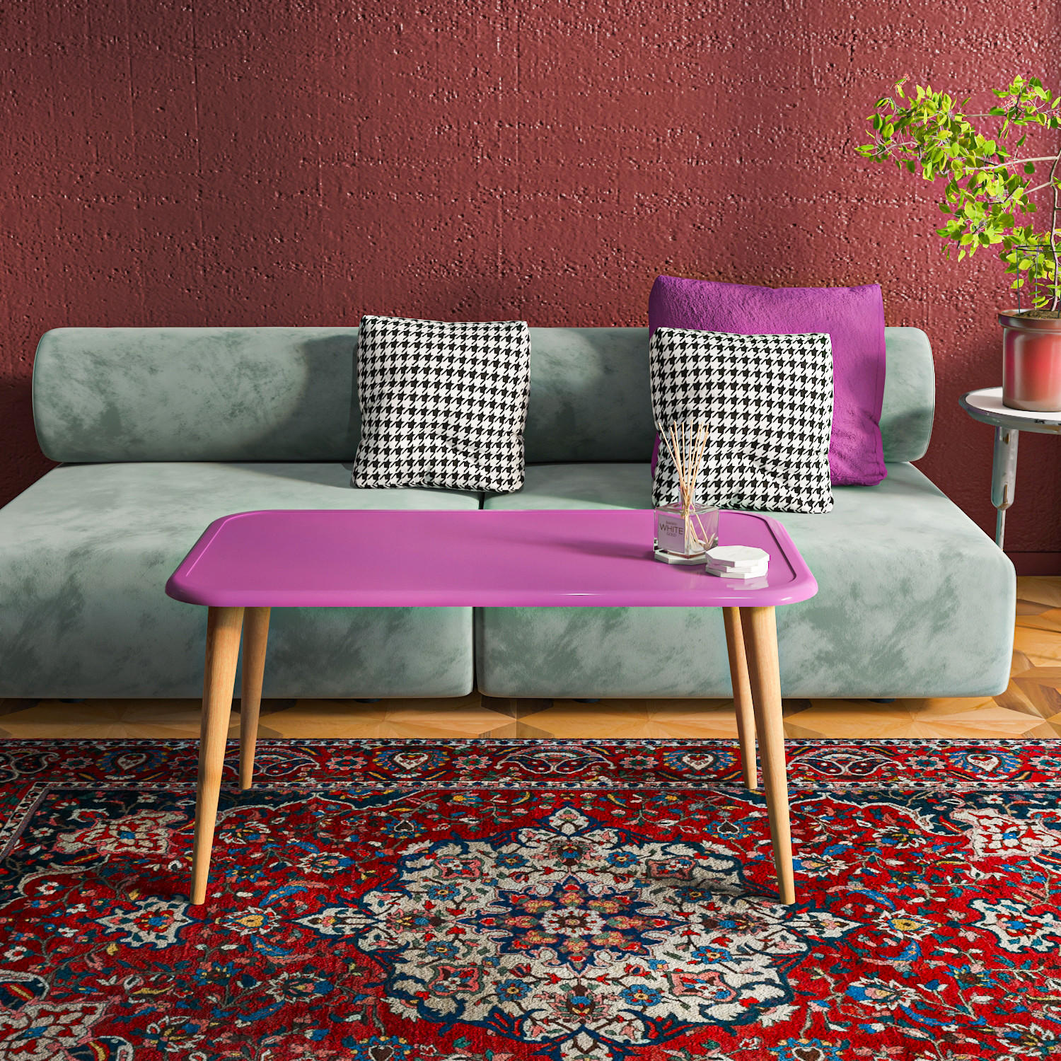 Thumbnail - Decorotika Couchtisch, Lila, Holzwerkstoff, 48.5x46.5x89.5 cm, Wohnzimmer, Wohnzimmertische, Couchtische