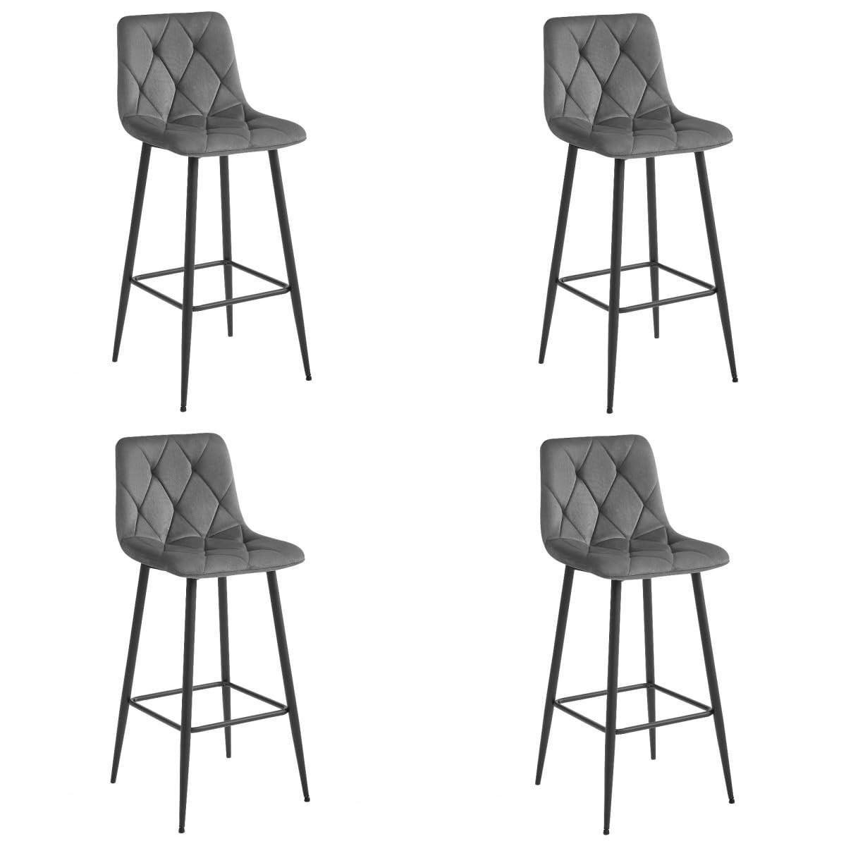 BARHOCKER 4er Set Dunkelgrauer Velours, Gepolsterte Rückenlehne, Bequem Und Modernes Design Für Die Küche Oder Die Theke - Grau, Textil (46/104/33cm) - Best For Home