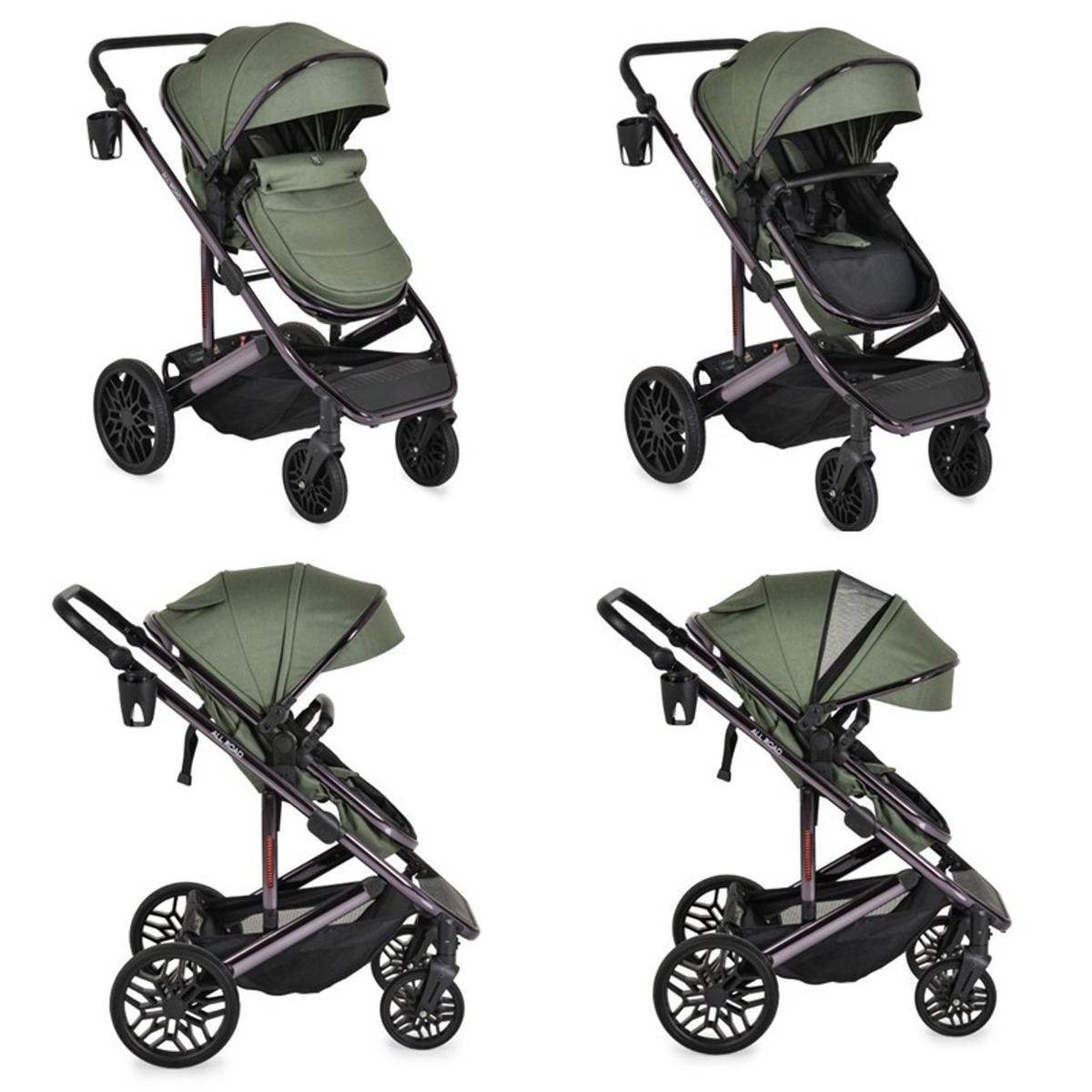 KOMBIKINDERWAGEN 3 in 1 all Road grün umbaubar Babyschale Sportsitz Tragetasche - Grün, Metall (87/59/108cm) - Moni