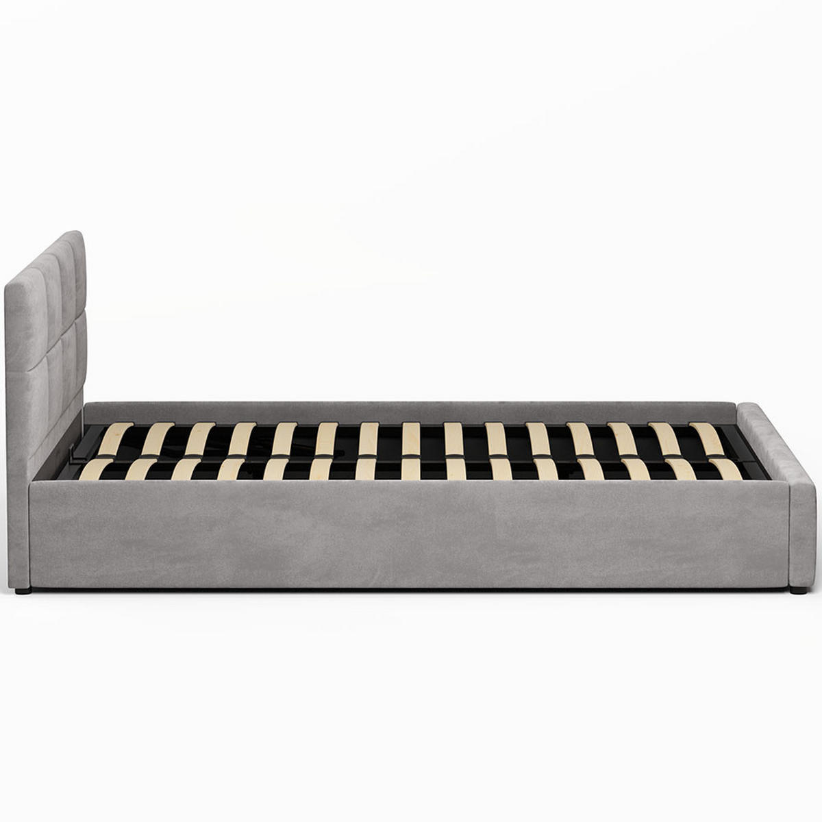 POLSTERBETT 160×200 mit Bettkasten und Lattenrost Mika HLR-22 Grau Velours - Grau, Holz (160/200cm) - Jana