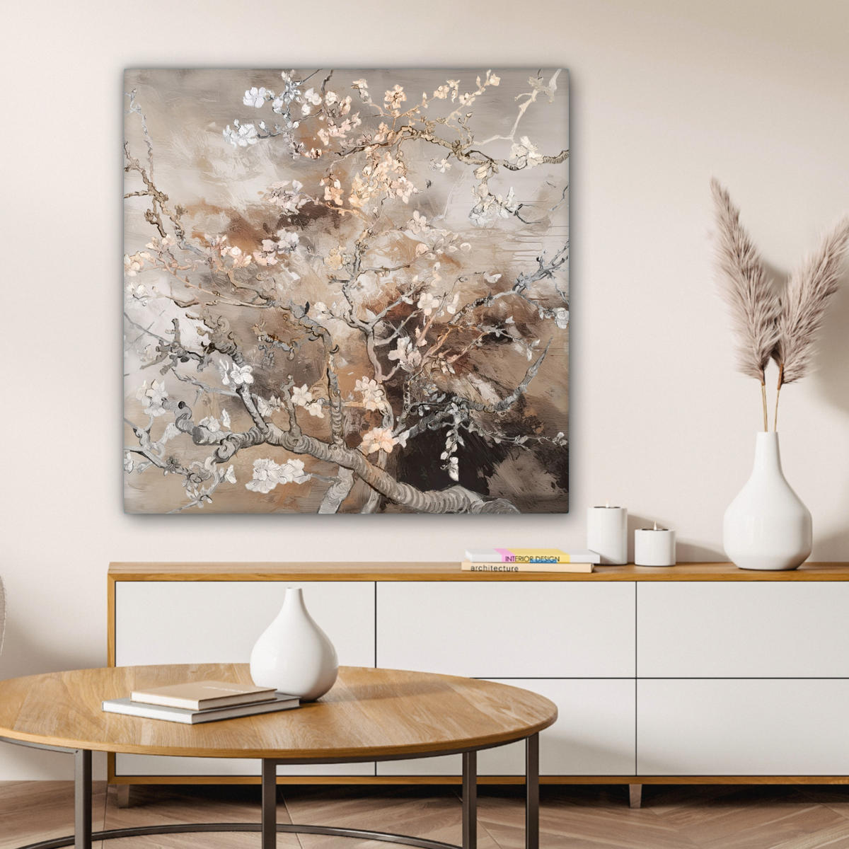 LEINWANDBILD Mandelblüte - Kunst - Van Gogh - Beige - Abstrakt 90x90 cm - Braun, Textil (90/90cm) - MuchoWow