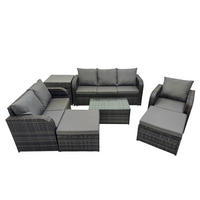 GARTENSET Polyrattan Dunkelgrau 6-Sitzer - Dunkelgrau/Grau, Glas/Kunststoff - Fimous