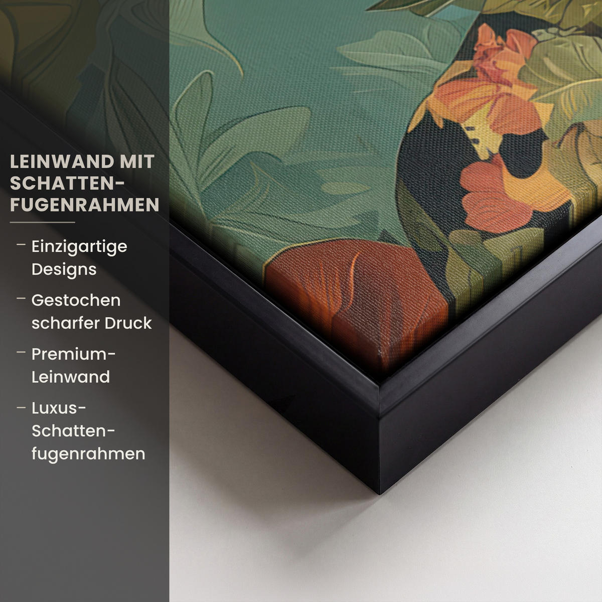 LEINWAND Bilder mit Rahmen - Frau - Blumen - Schmetterlinge - Natur - Vintage - 50x50 - Salbeigrün, Textil (50/50cm) - MuchoWow
