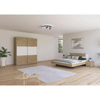 SCHLAFZIMMER Borba in Eiche und Weiß 4 teilig – mit Bettanlage 180x200cm, zwei Nachttisch und Schwebetürenschrank 175cm Breite - Braun, Holzwerkstoff (80/200/120cm)
