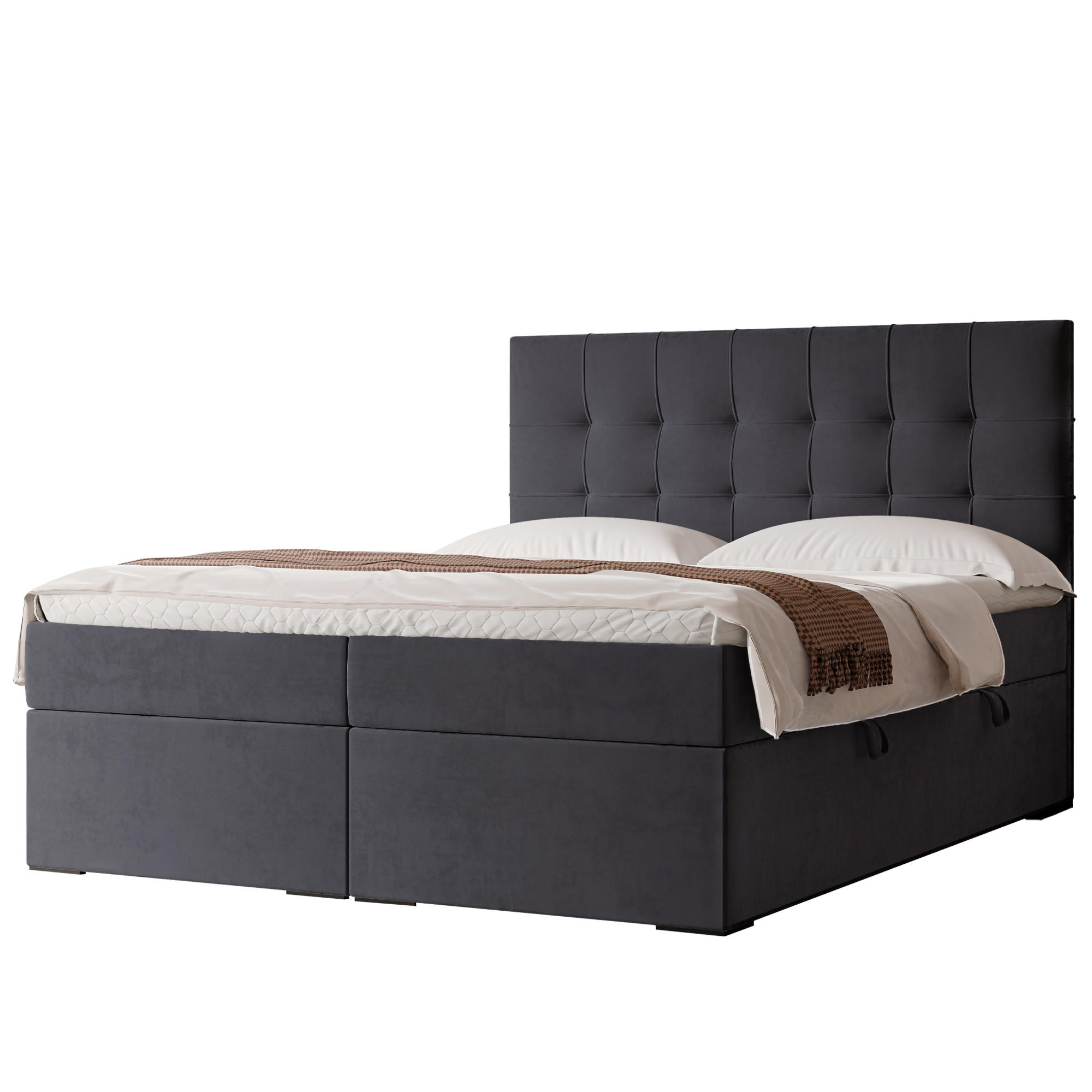 BOXBETT IMPERIAL 120/200 cm, in Dunkelgrau, mit Matratze und Topper - Dunkelgrau, Holzwerkstoff/Textil (120/200cm) - Idohome
