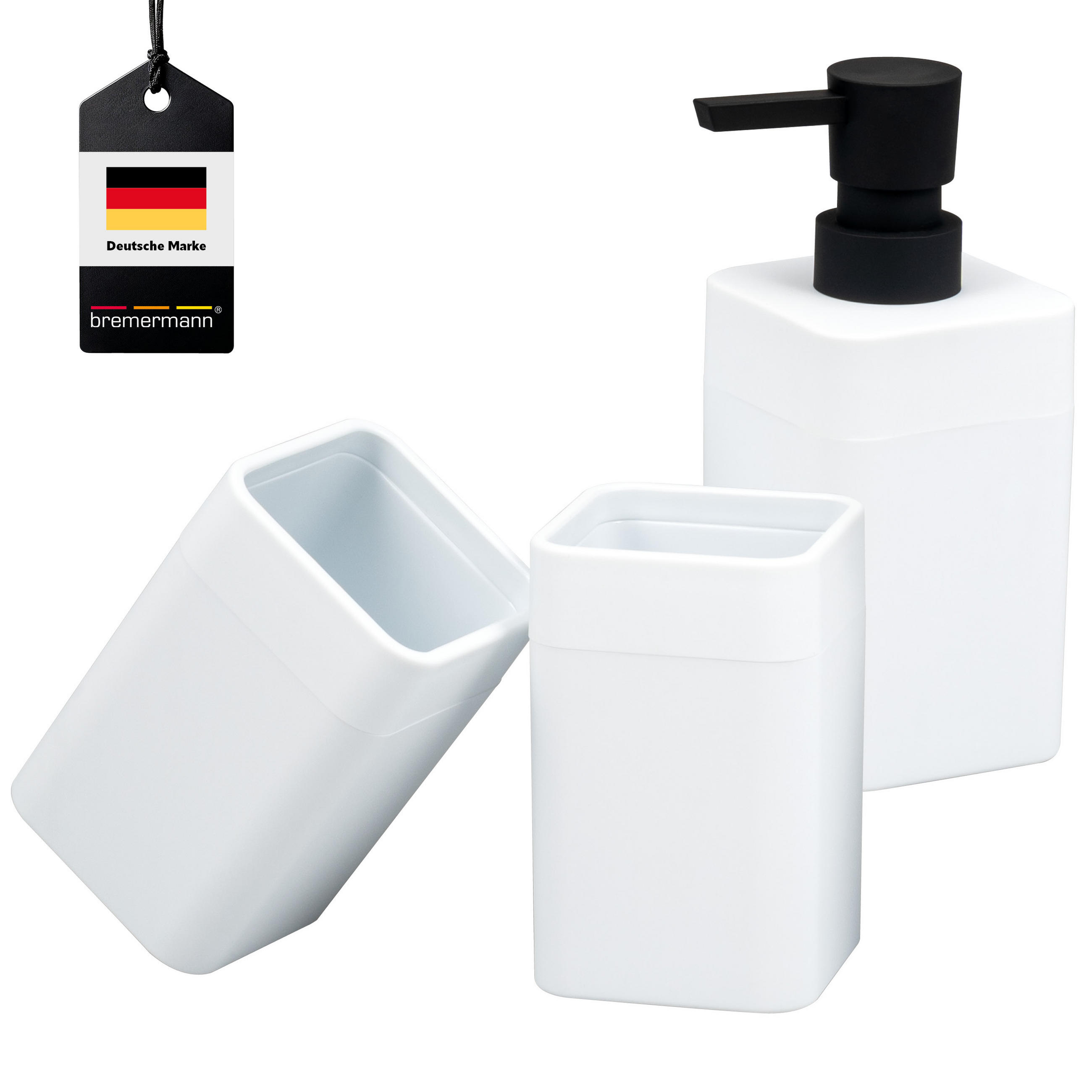 BADEZIMMER-SET SAVONA, Soft-Touch, weiß, eckig - Weiß, Kunststoff (7/16/9cm) - bremermann