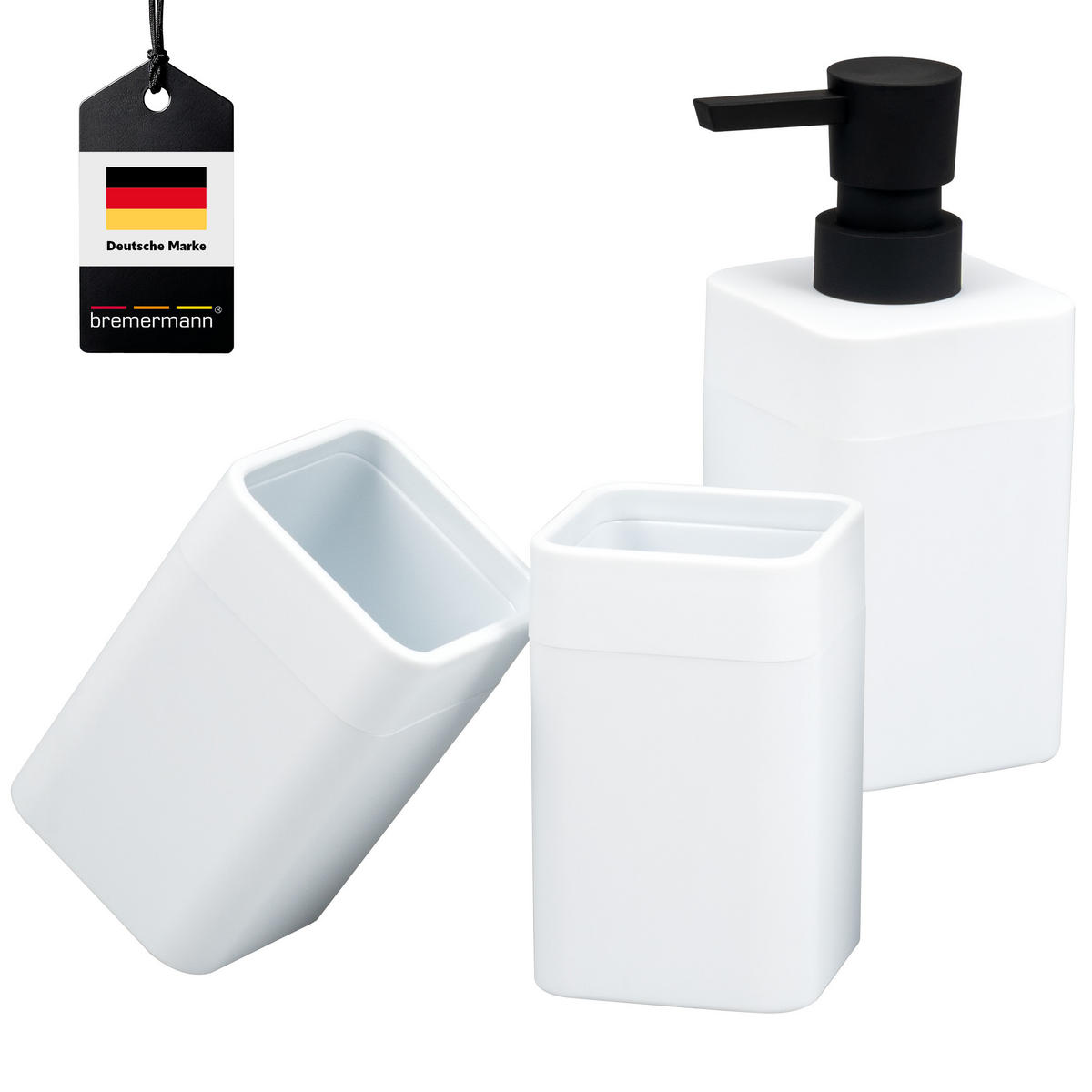 BADEZIMMER-SET SAVONA, Soft-Touch, weiß, eckig - Weiß, Kunststoff (7/16/9cm) - bremermann