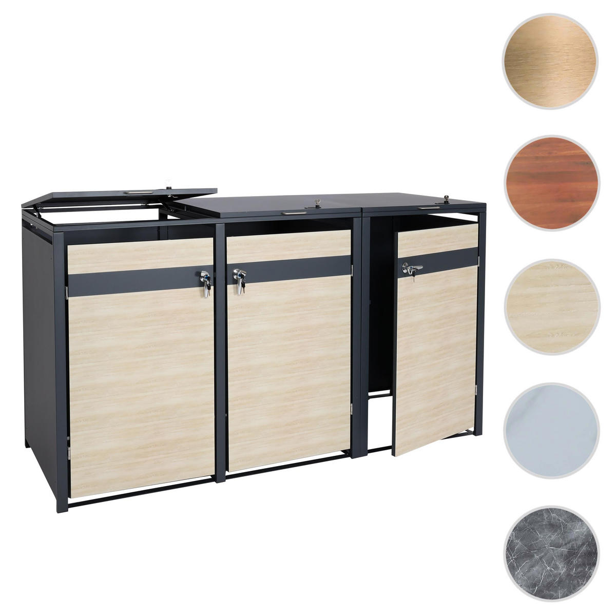 MÜLLTONNENBOX 3er 117x200x80cm Anthrazit Marmor-Optik dunkel - Creme, Metall (200/117/80cm) - PROREGAL