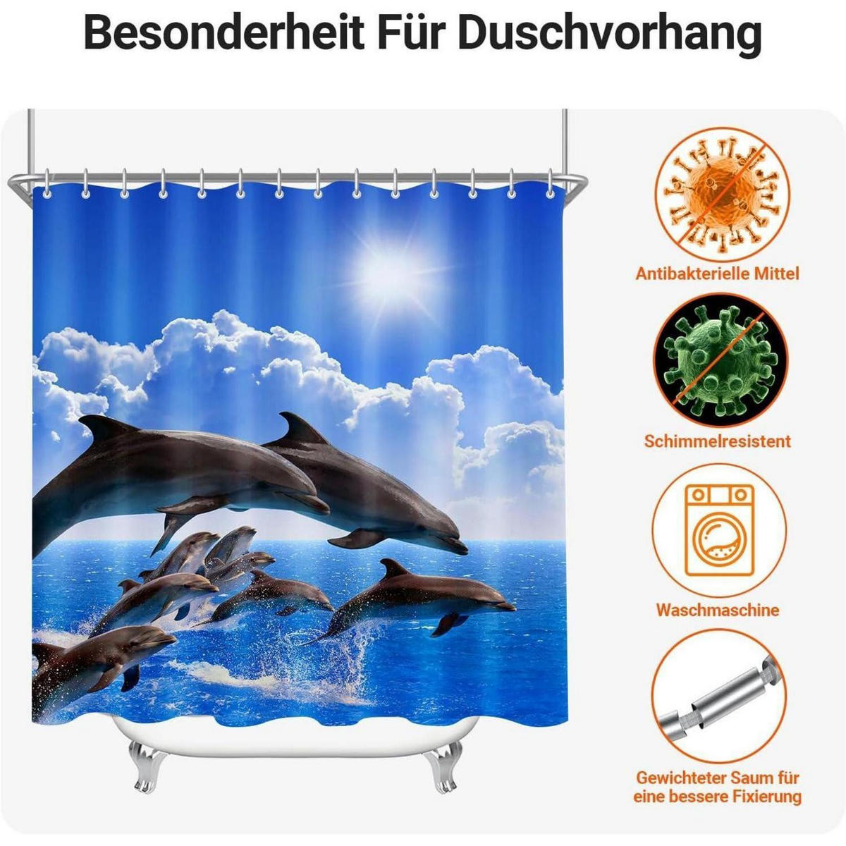 DUSCHVORHANG Delphin 180 x 180 cm Wasserabweisend Antischimmel Polyester - Multicolor, Textil (180/180cm)
