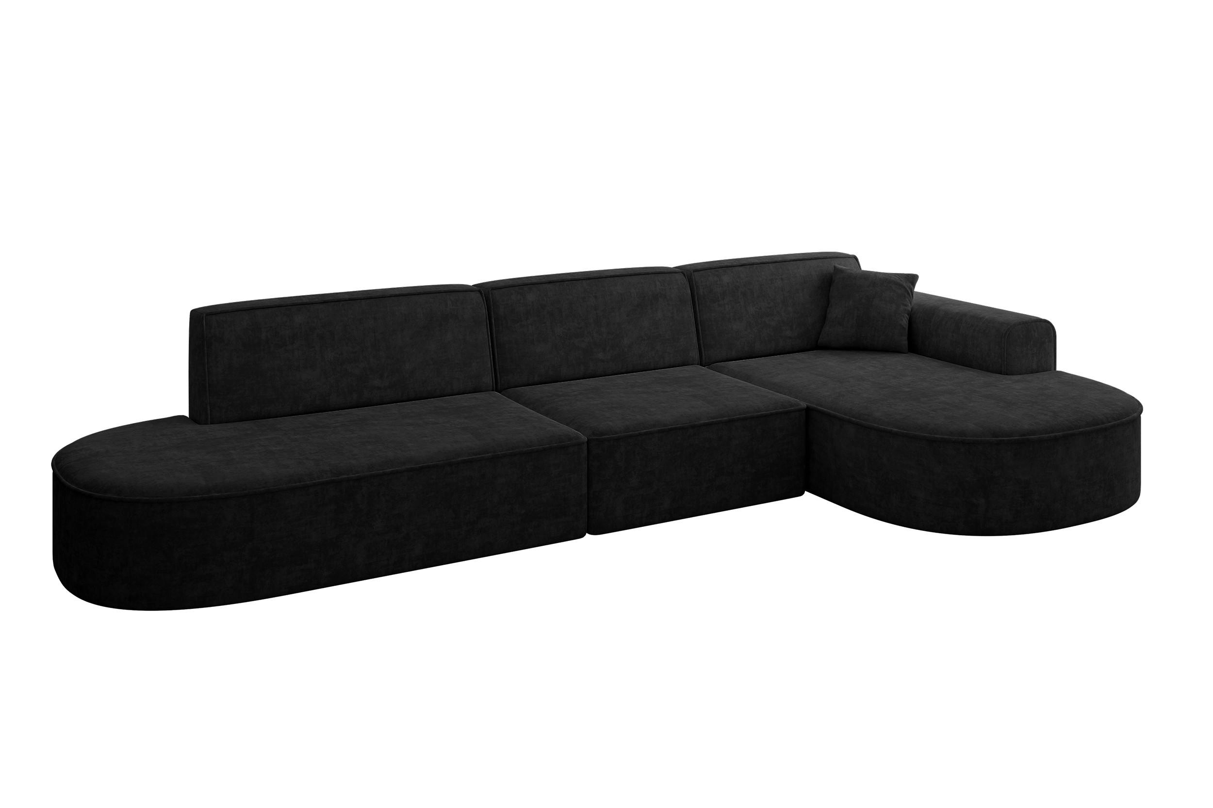 ALTDECOR ROHOVÁ SEDACÍ SOUPRAVA s otomanem vpravo MARI-L2 – 328 x 171 x 79 cm, černý velur