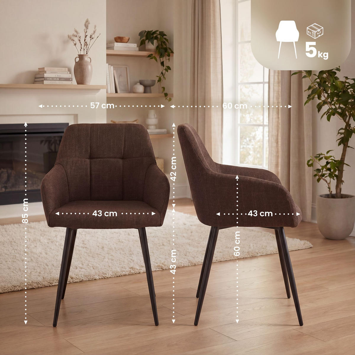 ESSZIMMERSTUHL Stoff Dunkelbraun - Dunkelbraun/Schwarz, Textil/Metall (57/85/60cm) - CLP
