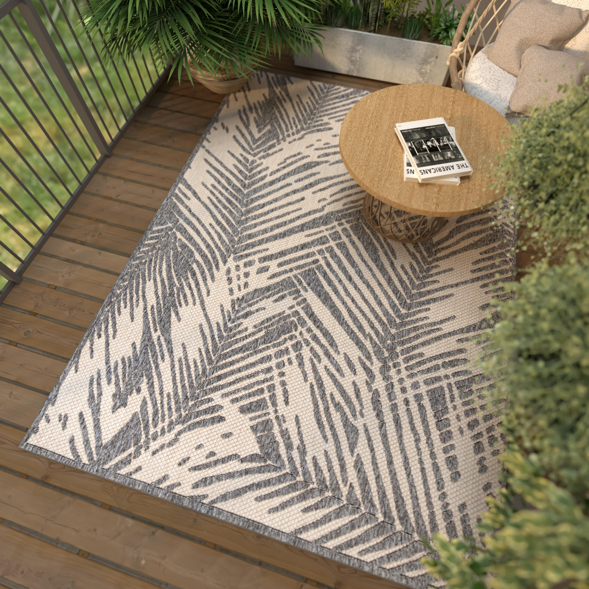 TEPPICH Beige In-Outdoor - Kurzflor Rechteckig, Motiv Pflanzen, Blätter, Blumen - 200 x 300 cm - Beige/Hellgrau, Textil (200/300cm) - Mazovia