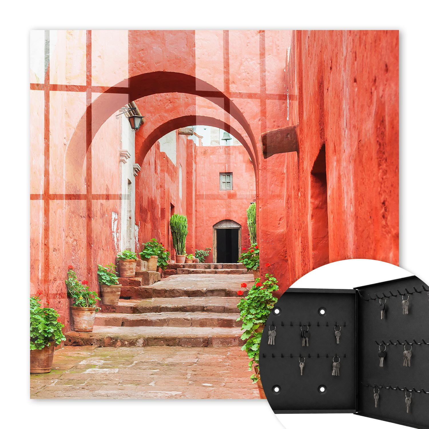 SCHLÜSSELBOX Schwarz 30x30 cm- Türöffnung nach rechts - Rote Straße - Rot, Metall (30/30/5cm) - TULUP