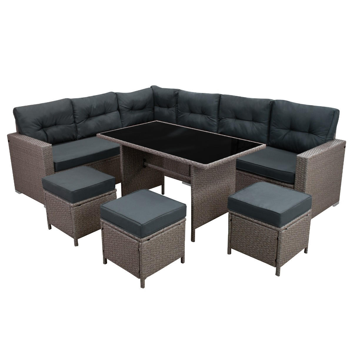 RATTAN-ECKGARNITUR 9-Sitzer - Grau, Kunststoff - Monstershop