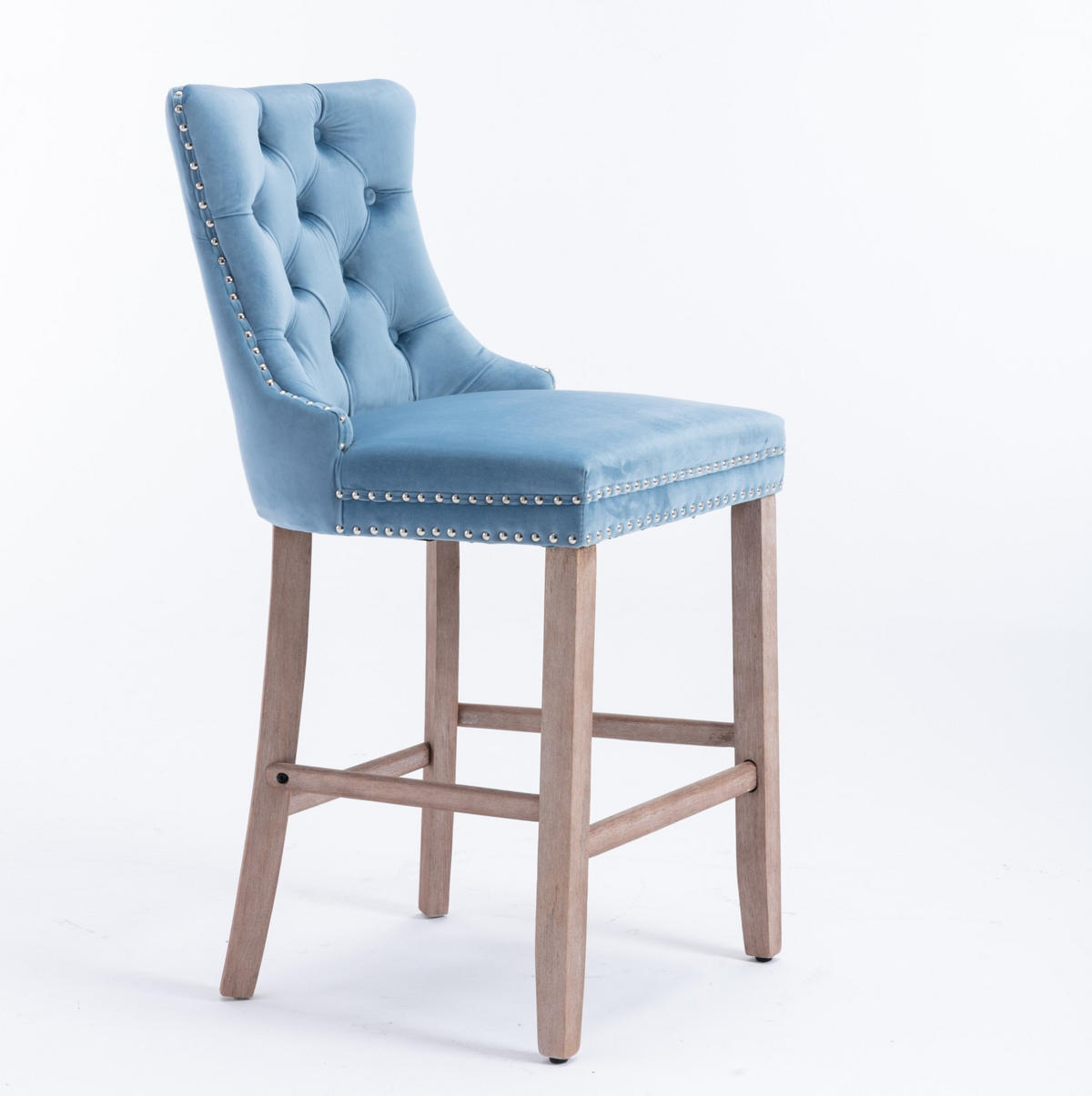 BARHOCKER 2er-Set Samt mit hoher Rückenlehne Hellblau - Hellblau, Holz (50/103/60cm) - Meubliv