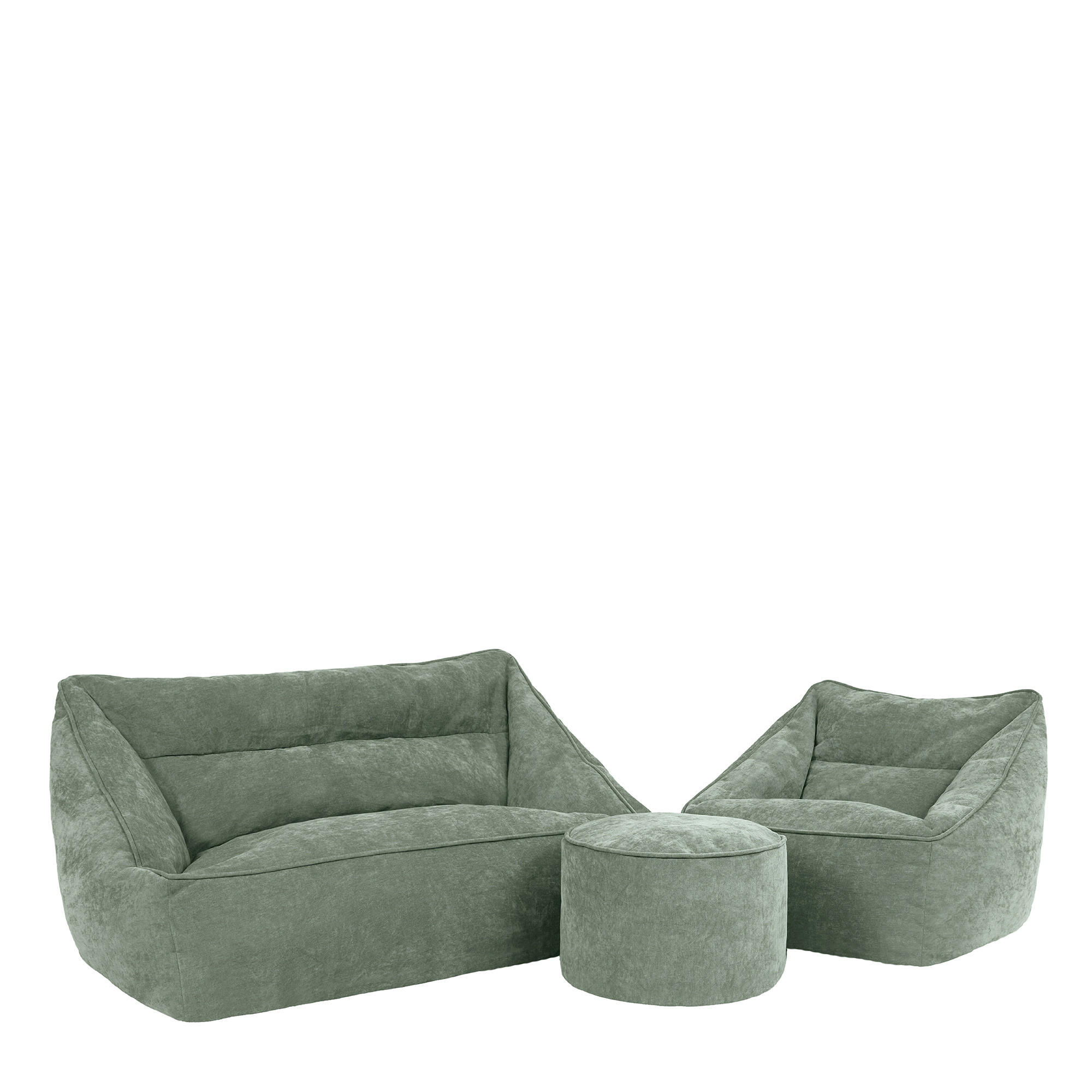 SITZSACK-SET 3 tlg, Sofa Chenille Cecilia, Sitzsack Sessel mit Hocker - Salbeigrün, Kunststoff/Textil (160/70/93cm) - icon