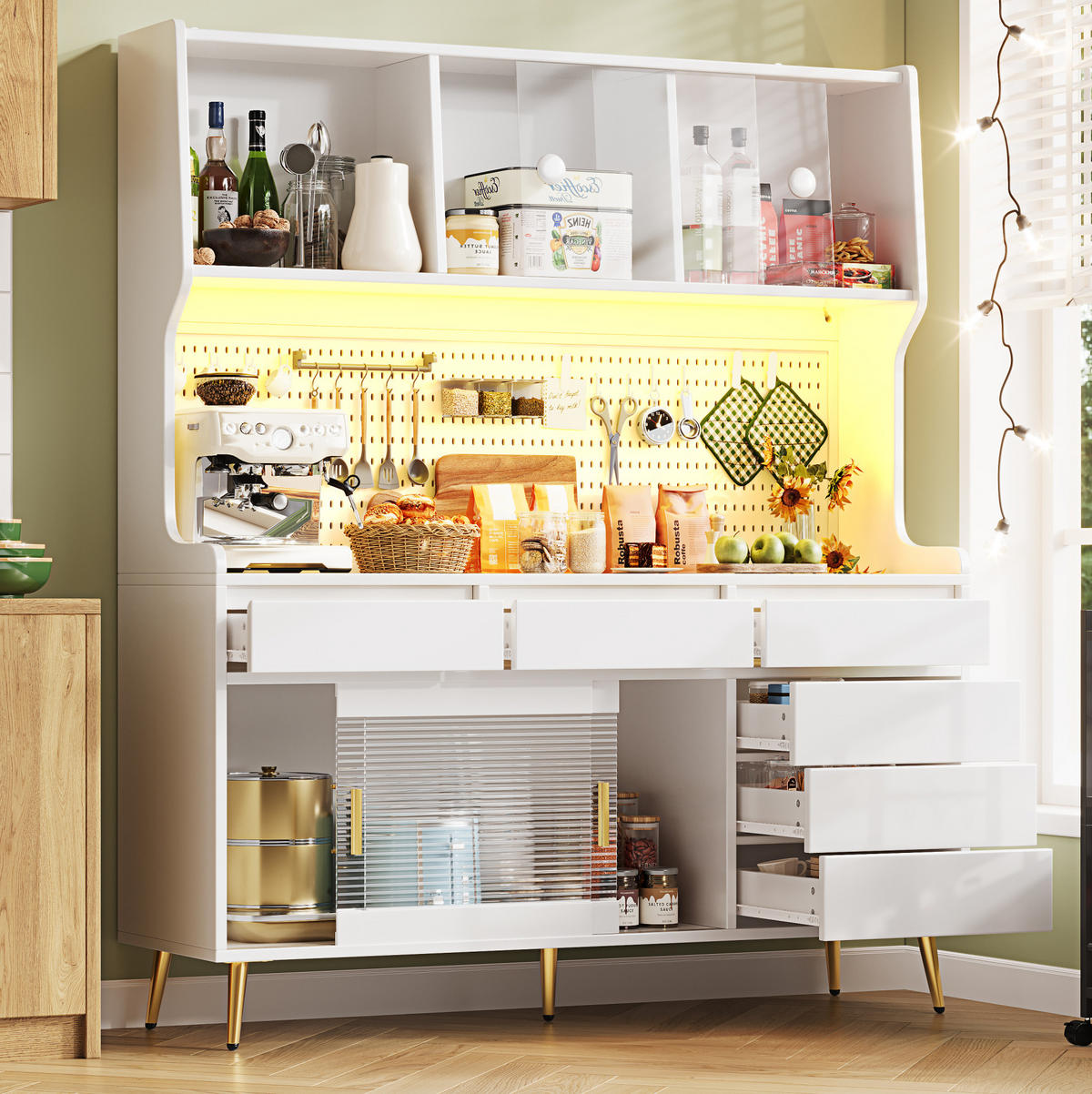 HOCHSCHRANK mit Schiebetüren und LED 145x39x171 cm MDF Glas Weiß - Weiß, Glas (39/171/144.9cm) - Meubliv